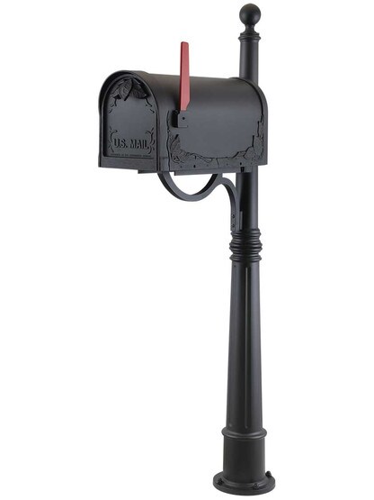 Floral Curbside Mailbox with Ashland Post in Matte Black.